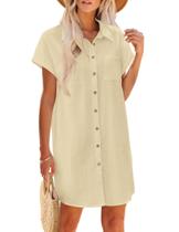 Vestido Zeagoo Button Down Linen Shirt A Line com decote em V para mulheres Vestido Zeagoo Button Down Linen Shirt A Line com decote em V para mulheres