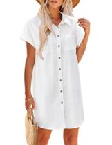 Vestido Zeagoo Button Up Summer de algodão de manga curta com decote em V Vestido Zeagoo Button Up Summer de algodão de manga curta com decote em V