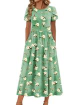Vestido Zeagoo Casual de Verão Boêmio Floral Maxi Verde Vestido Zeagoo Casual de Verão Boêmio Floral Maxi Verde