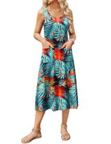 Vestido Zeagoo Casual Vestido de Verão Solto Floral Midi com bolsos Vestido Zeagoo Casual Vestido de Verão Solto Floral Midi com bolsos