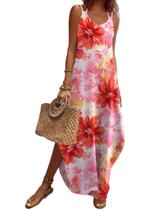 Vestido Zeagoo Cruise com estampa floral Maxi sem mangas rosa XXL