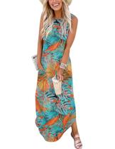 Vestido Zeagoo feminino Boho Summer Beach com estampa de folhas tropicais Vestido Zeagoo feminino Boho Summer Beach com estampa de folhas tropicais
