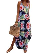 Vestido Zeagoo Hawaiian Summer com decote em V sem mangas e estampa boho Vestido Zeagoo Hawaiian Summer com decote em V sem mangas e estampa boho