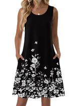 Vestido Zeagoo Mini Floral Preto Sem Mangas para Verão