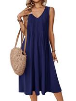 Vestido Zeagoo plissado 2025 Summer Swing com decote em V Midi azul marinho L