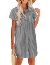 Vestido Zeagoo Shift Vestido de linho 100% algodão com decote em V de manga curta