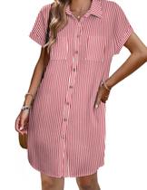 Vestido Zeagoo Stripe Summer de manga curta com decote em V para mulheres