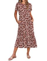 Vestido Zeagoo Summer casual, solto, linho de praia, vermelho, floral, 2 M