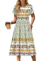 Vestido Zeagoo Summer de manga curta floral em linha A para mulheres Vestido Zeagoo Summer de manga curta floral em linha A para mulheres