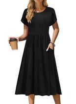 Vestido Zeagoo Summer Midi Feminino Preto de Manga Curta