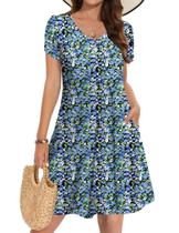 Vestido Zeagoo Tropical Camiseta com bolsos para mulheres azul floral Vestido Zeagoo Tropical Camiseta com bolsos para mulheres azul floral