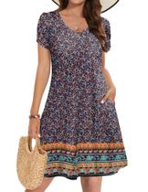 Vestido Zeagoo Vestidos de verão boêmios femininos com estampa azul S