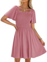 Vestido ZESICA 2025, casual de verão, manga esvoaçante, rosa para mulheres