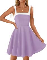 Vestido ZESICA 2025 Summer Boho com gola quadrada Mini Purple S