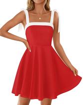 Vestido ZESICA 2025 Summer Boho com gola quadrada, mini vermelho, feminino