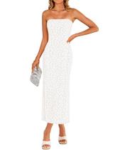 Vestido ZESICA 2025 Summer Boho Floral Sem Alças Bodycon Branco Vestido ZESICA 2025 Summer Boho Floral Sem Alças Bodycon Branco