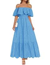 Vestido ZESICA 2025 Summer Off Shoulder com babados bordado azul Vestido ZESICA 2025 Summer Off Shoulder com babados bordado azul