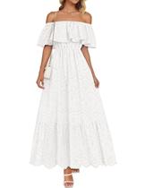 Vestido ZESICA 2025 Summer Off Shoulder com babados bordado branco