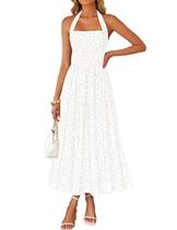 Vestido ZESICA 2026 Maxi Floral Sem Mangas com Decote Halter Branco P Vestido ZESICA 2026 Maxi Floral Sem Mangas com Decote Halter Branco P