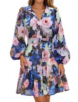 Vestido ZESICA, minivestido floral, outono de 2025, manga comprida, feminino Vestido ZESICA, minivestido floral, outono de 2025, manga comprida, feminino