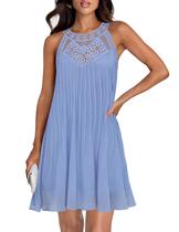 Vestido ZESICA Summer 2025 Halter Chiffon Mini Blue Feminino