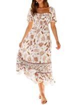Vestido ZESICA Summer Boho com estampa floral Beach Maxi Ivory feminino Vestido ZESICA Summer Boho com estampa floral Beach Maxi Ivory feminino
