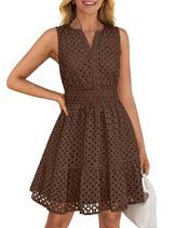 Vestido ZESICA Summer sem mangas com decote em V Eyelet Swing Coffee