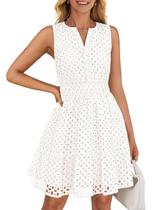 Vestido ZESICA Summer sem mangas com decote em V, ilhós, branco