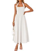 Vestido ZESICA Summer sem mangas Halter Midi branco para mulheres