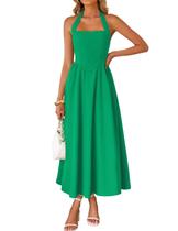 Vestido ZESICA Summer sem mangas Halter Midi Green Feminino