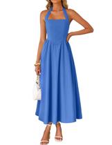 Vestido ZESICA Summer sem mangas Halter Midi RoyalBlue Feminino
