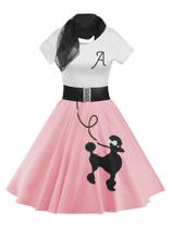 Vestido ZEZCLO Retro Poodle Print Skater Vintage Party Pink L Vestido ZEZCLO Retro Poodle Print Skater Vintage Party Pink L