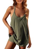 Vestido Zhiyouni Summer sem mangas com decote em V e shorts verde exército Vestido Zhiyouni Summer sem mangas com decote em V e shorts verde exército