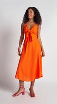 Vestido Zinco Midi Decote Amarração Com Cordão Laranja