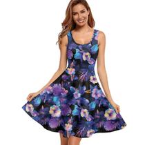 Vestido ZWPINITUP sem mangas roxo com hibisco tropical midi Vestido ZWPINITUP sem mangas roxo com hibisco tropical midi