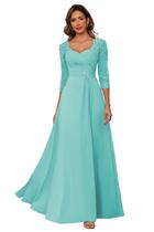 Vestidos auspory plus size de mãe de noiva para casamento, manga 3/4, 2024, gola em coração, turquesa, chiffon, plissado, vestidos simples, vestidos formais Maxi A Line, vestidos formais, 16 W, turquesa
