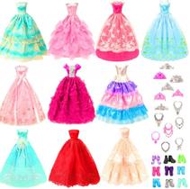 Vestidos barwa 10 pcs com 17 acessórios roupas de boneca artesanal e acessórios vestidos de casamento vestidos de festa para bonecas de 11,5 polegadas