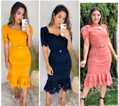 Vestidos Canelado com Manga Bufante