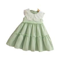 Vestidos Casuais De Verão Para Meninas Com Detalhes Em Renda, Estilo Princesa Em Cores Sólidas Vestidos Casuais De Verão Para Meninas Com Detalhes Em Renda, Estilo Princesa Em Cores Sólidas