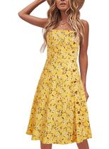 Vestidos casuais para mulheres, lindo vestido de verão floral amarelo, lindo vestido de verão esvoaçante, evasê, alças espaguete, vestidos midi de praia Vestidos casuais para mulheres, lindo vestido de verão floral amarelo, lindo vestido de verão esvoaçante, evasê, alças espaguete, vestidos midi de praia