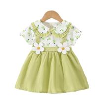 Vestidos de bebê menina verão flor impressa doce gola boneca manga curta roupas infantis para bebê