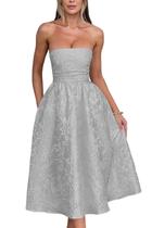 Vestidos de boas-vindas sem alças de verão com bolsos, espartilho A Line, vestidos de festa midi, prateados
