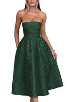 Vestidos de boas-vindas sem alças de verão com bolsos, espartilho A Line, vestidos de festa midi, verde esmeralda
