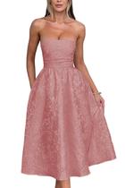 Vestidos de boas-vindas sem alças de verão com bolsos, espartilho A Line, vestidos midi para festas de coquetel Dusty Rose