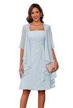 Vestidos de chiffon YMSHA azul claro com jaqueta