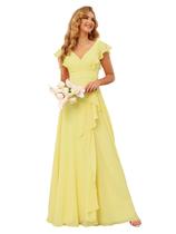 Vestidos de dama de honra TIRAS com decote em V e babados, canary long para mulheres, cintura imperial, chiffon, vestido formal de chiffon para festa de casamento 12 Vestidos de dama de honra TIRAS com decote em V e babados, canary long para mulheres, cintura imperial, chiffon, vestido formal de chiffon para festa de casamento 12
