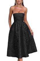 Vestidos de formatura de verão sem alças com bolsos Vestido de festa preto Jacquard Flora Tulle Vestido de férias midi tamanho 4