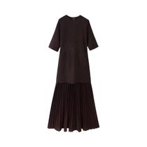 Vestidos De Malha Em Patchwork Para Mulheres, Decote Redondo, Plissado, Ajuste Slim, Casual De