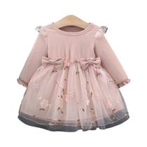 Vestidos De Primavera E Outono Para Bebês Meninas Com Padrão De Laço E Flores Em Cor Sólida, Roupas Vestidos De Primavera E Outono Para Bebês Meninas Com Padrão De Laço E Flores Em Cor Sólida, Roupas