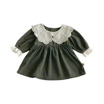 Vestidos De Princesa Em Corduroy Com Renda Para Meninas, Cor Sólida, Casual, Outono/Inverno